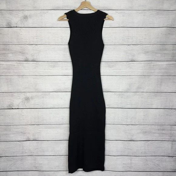 All : Row Ribbed Knit Dress‎ Size Medium Black Very Stretchy Modern Minimalist - Picture 4 of 9